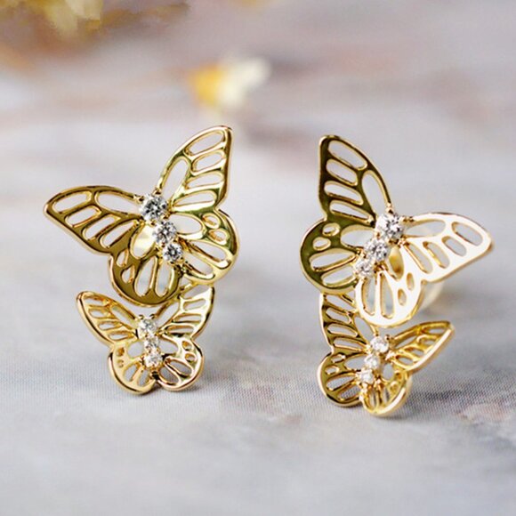 18K Gold Plated Jewelry Micro CZ Studs Earrings for Women, HA4504 - Picture 1 of 7